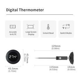 TIMEMORE Digital Thermometer, -20°C to 120°C, 115mm Probe, 0.1°C Accuracy