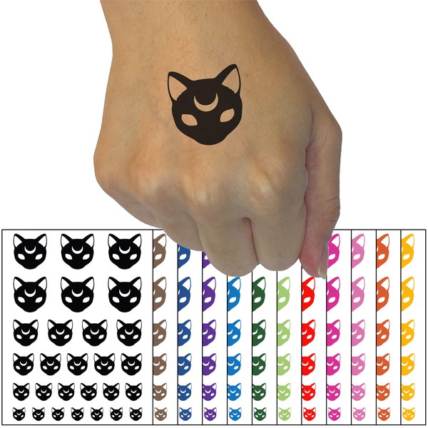 Witch Cat Head with Moon on Forehead Temporary Tattoo Water