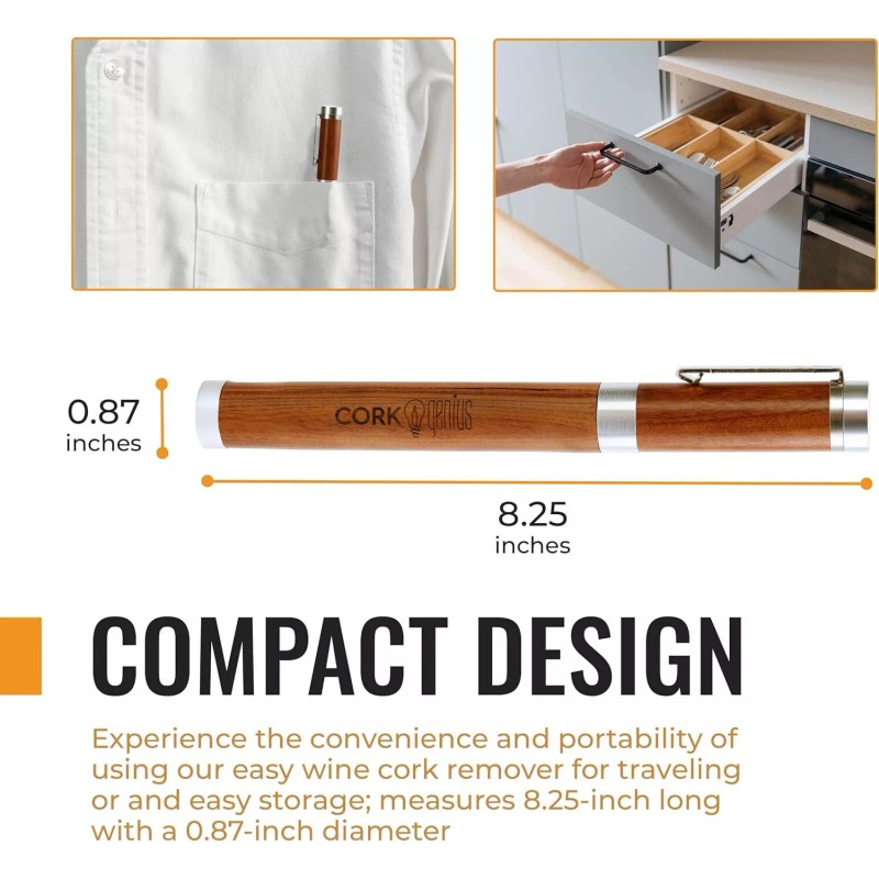 Cork Genius Wine Pen Mini, Air Pump Wine Bottle Opener