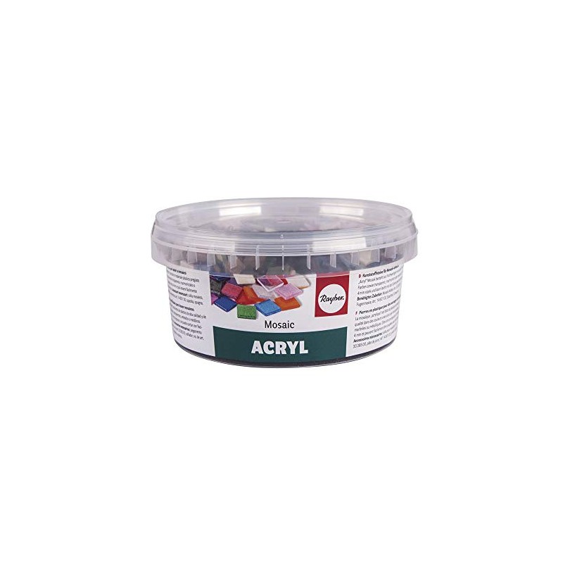 Rayher Acrylic Mosaic Mixed, Marbles, 1x1cm, Box 300g, Coloured, Multi,