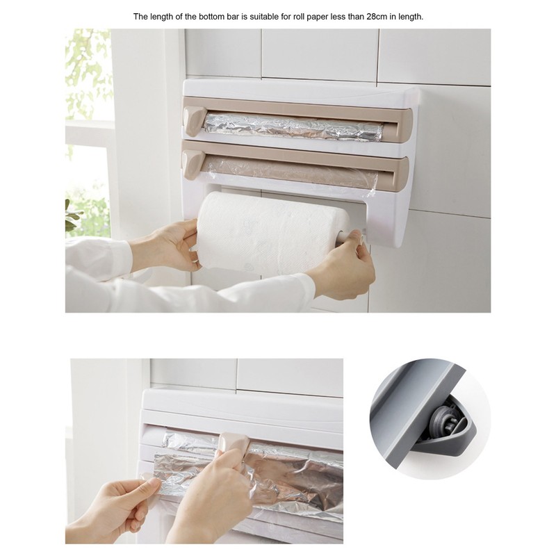 Plastic Wrap Storage Rack Cling Film Dispenser Cutter Paper Towel
