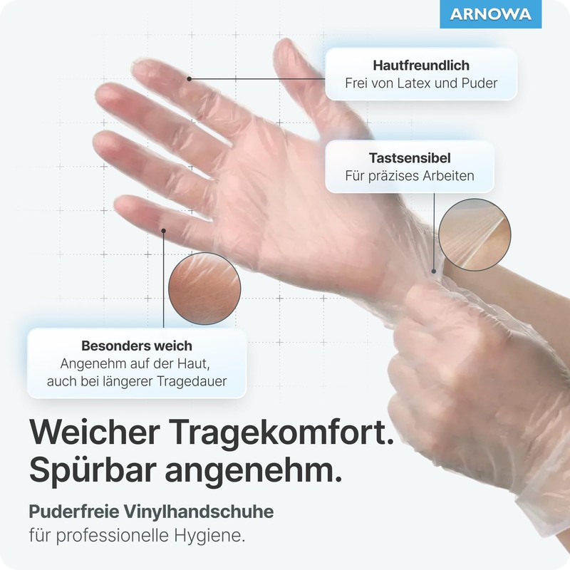 Arnomed Vinyl Disposable Gloves, XL, Pack of 100, Powder-Free, in