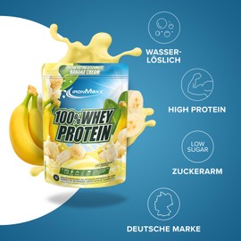 IronMaxx 100% Whey Protein Pulver - Banana Cream 500g Beutel | zuckerreduziertes, wasserlösliches Eiweißpulver aus Molkenprotein | viele verschiedene Geschmacksrichtungen