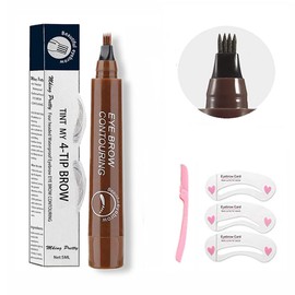 Long-Lasting Brow Pencil Kit: Includes 1 Brow Pencil, 1 Brow Razor, and 3 Brow Stencils#0920 (2. Dark Brown)