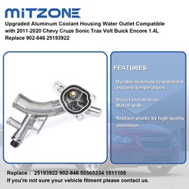 MITZONE Upgraded Aluminum Coolant Housing Water Outlet Compatible with 2011-2020 Chevy Cruze Sonic Trax Volt Buick Encore 1.4L Replace 25193922 902-846