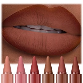 6Pcs/Set 2-in-1 Lip Liner and Lipstick Set, 6 Shades Highly Pigmented Lip Kit, Long-lasting Waterproof Mini Lip Set with Nude Lipliner Matte Lipstick, Lip Glosses Makeup Set Gift for Women