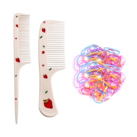 2 Pieces Of Strawberry Combs, 1 Pack Of Jelly-Colored Rubber Bands, Children'S Combs, Cartoon Combs, Children'S Hairbrushes, Styling Combs, Girls' Hairbrush Sets