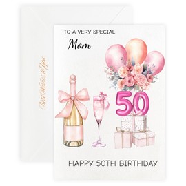 MAGJUCHE 50th Birthday Card for Mom, 5x7 Inch with Envelope & Wax Seal, from Daughter/Son
