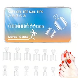Nivofu 120 Puntas de Gel para uñas de los pies, 12 tamaños, Artificiales Para Hacer Tú Mismo, Uñas Postizas Cuadradas.Transparentes, Extra Anchas Y Gr