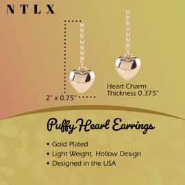 Puffy Heart Drop Dangle Earrings for Women – Dupes Chunky Trendy Lightweight Bold Organic Hollow Earrings – Hypoallergenic Gold Plated Fashion Jewelry for Women - included Gift Box, Zinc, No Gemstone