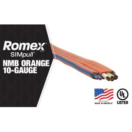 Southwire 63948421 25' 10/3 with ground Romex brand SIMpull residential indoor electrical wire type NM-B; Orange