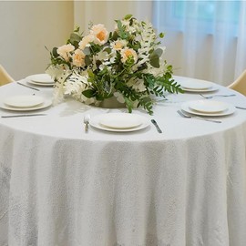 TCBESTO White Sequin Tablecloth Round 72" Glitter Round Table Cover Metallic Sequence Table Clothes for Birthday Party Baby Shower Wedding