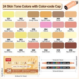 Gelanty 24 Colors Acrylstifte Set, Dual Tip Skin Tone Acrylic Paint Marker, Flesh-Color Acrylmarker, Perfect for Kids & Adults Portrait, Comic, Anime, Manga, Illustration