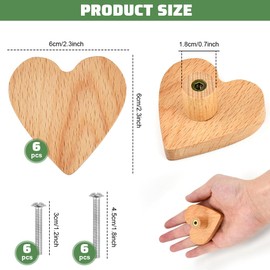VCRANONR Pack of 6 Furniture Handles, Heart Shaped Wooden Handles for Cabinets, Drawer Handles, Furniture Handles, Wooden Knobs, Cabinet Knobs, Cabinet Knobs, Furniture Knobs for Drawers, Furniture