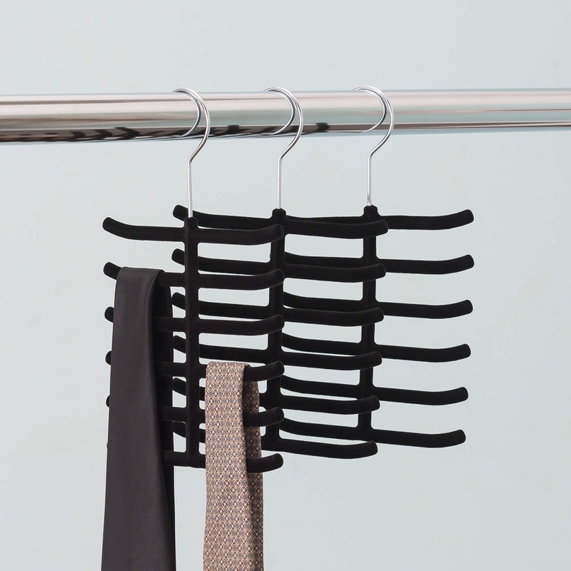 Home Basics 3-Pack Non-Slip Velvet Tie Hanger Organizer Rack 360°
