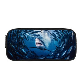 STUOARTE Shark Pattern Pencil Holder for Kids, Wide-Opening Pen Case with Zipper, Large Storage Pencil Bag Stationery Pouch for School College