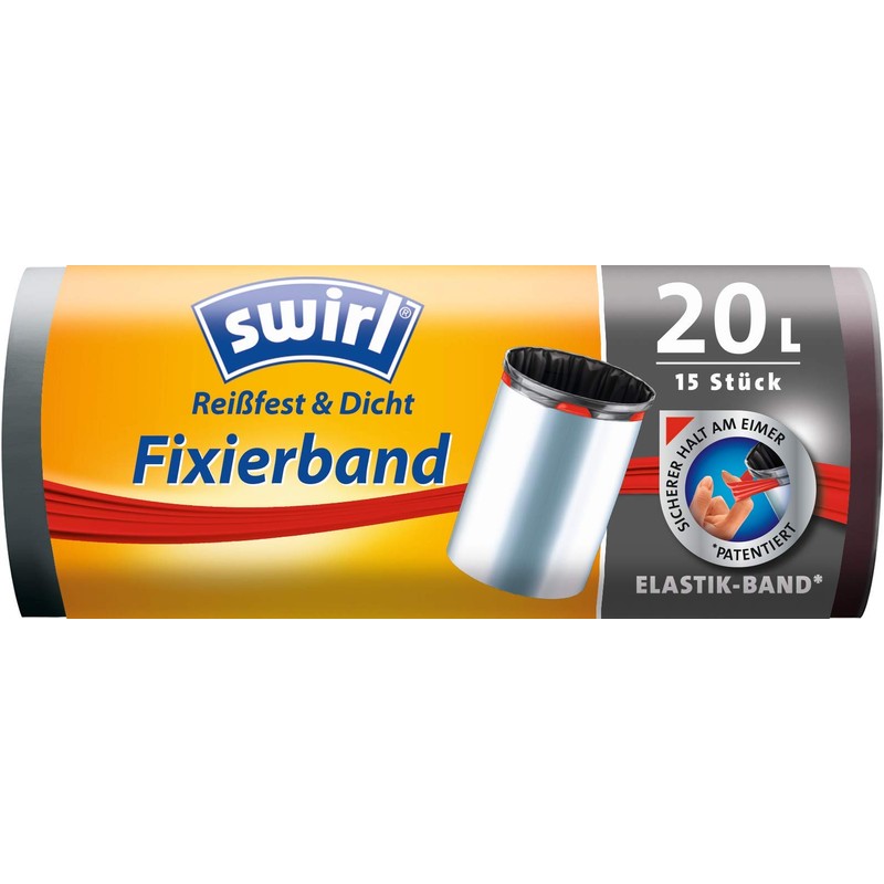 Swirl Fixierband-Müllbeutel, 20 Liter, 4 Rollen mit je 15 Beuteln,