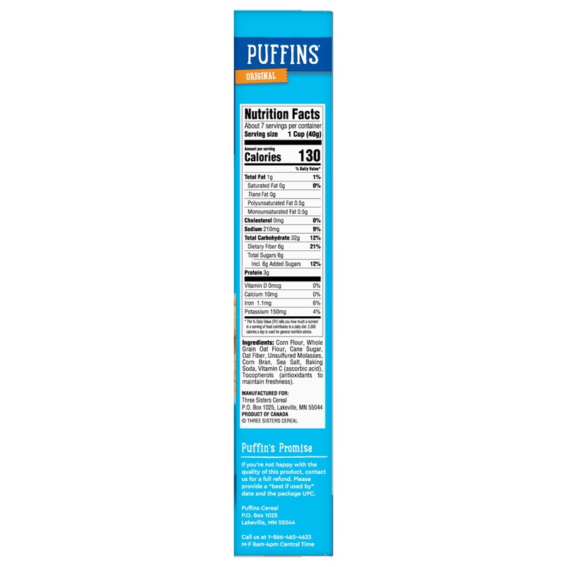 Original Puffins Cereal, Puffed Kids Cereal with Corn and Oats,