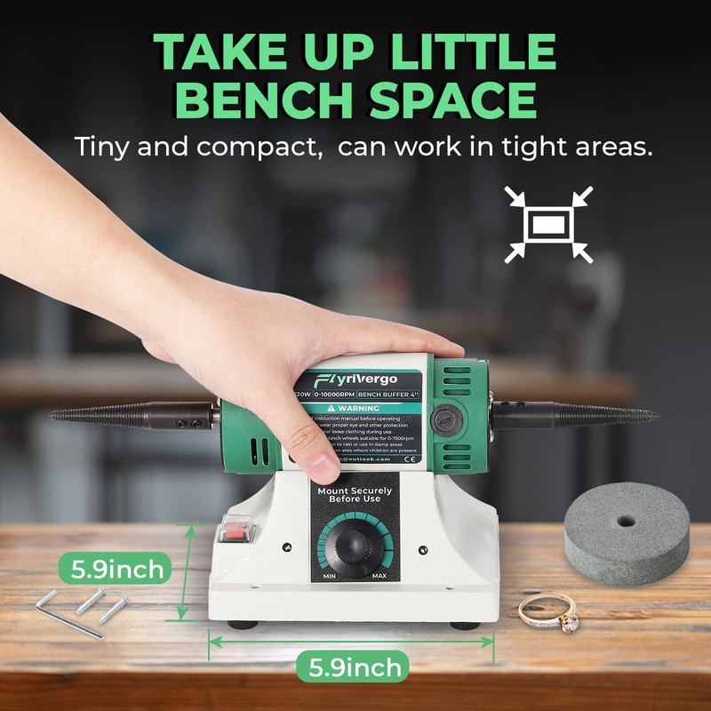 Flyrivergo Bench Buffer Polisher with Accessories Adjustable Variable Speed Multi-Function