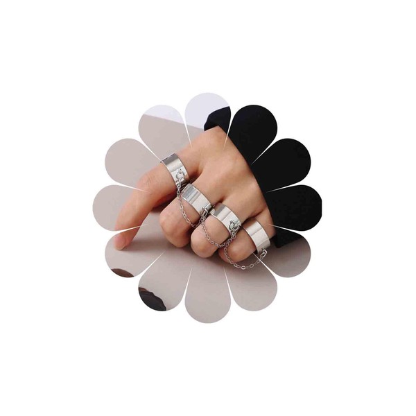 Sttiafay Punk Chain Finger Rings Stackable Open Cuff Rings Gothic