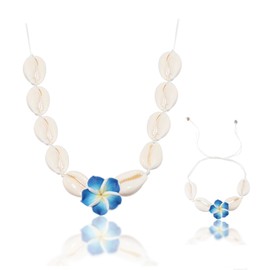 Gkaopi Jewellery Set for Women Shell 2 Pieces Shell Necklace and Flower Shell Bracelet Boho Beach Jewellery Adjustable Gift for Women Party Birthday Gift Women Girls, Ceramic