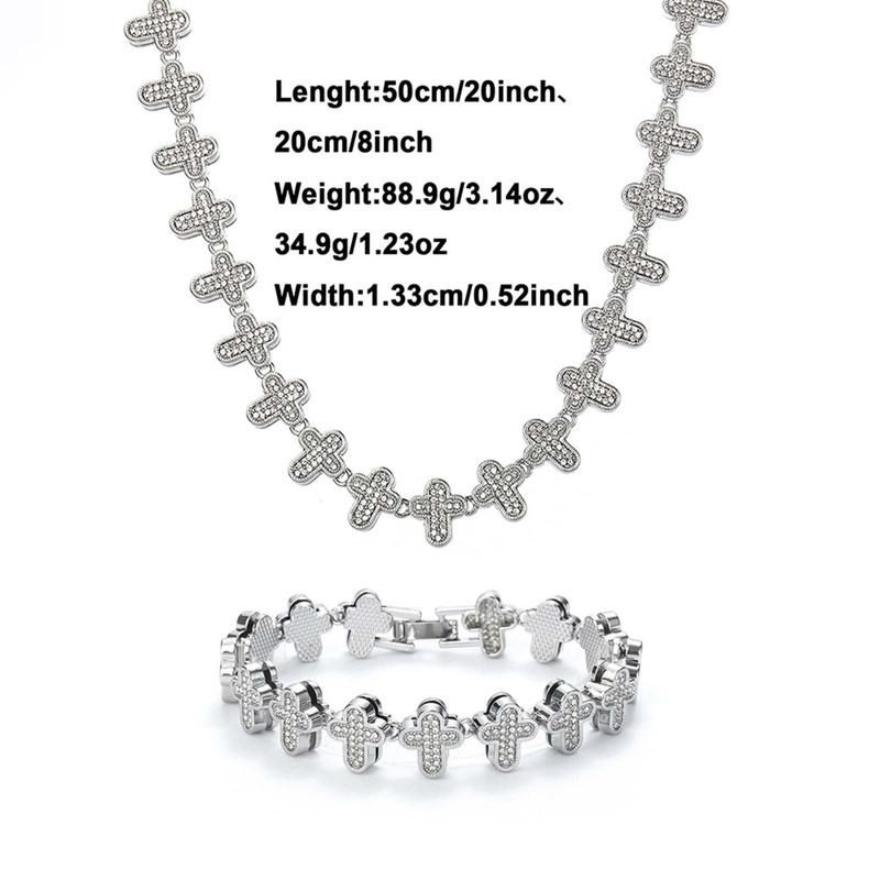 Xikui Rhinestone Cross-style Cuban Chain, Silver-plated Gold-plated Bling Necklace, 13MM