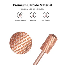 MelodySusie Safety Nail Drill Bits, 3/32'' Smooth Round Top Large Barrel Carbide Bits, Suitable for Manicure Pedicure Cuticle Gel Polishing, Beginners Bits, Rose Gold, Series Bit-S, Coarse, Purple