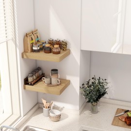 Fun Memories 16 Inch Floating Shelf, Floating Book Shelves for Wall, 12 Inch Deep Floating Shelves, Rustic Wood Wall Shelves for Wall Decor & Storage, Oak, Set of 2