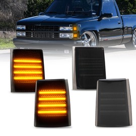 Bestview Front Corner Light Assembly Compatible with 1988-1993 Chevy C/K 1500 2500 3500 C10 Silverado Suburban Tahoe, Upgraded Harness Design, Smoked Lens Amber LED 4Pcs