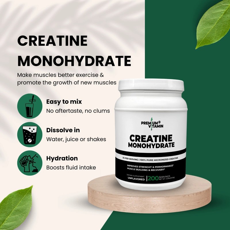 Creatine Monohydrate Powder Muscle gain Micronized 5g per serv 1000g