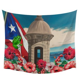 AmbeHome Tapestry for Bedroom, Puerto Rico Coastal Flag Tapestry Wall Hanging Backdrop Tapestry Wall Tapestries Decor for 55 x 73 inches
