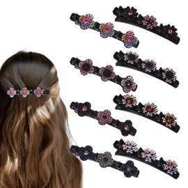 8 Pcs Braided Hair Clips for Women, Sparkling Crystal Pearl Hair Clips Barrettes, Decorative Hair Clip for Braids Bangs, Hairpins with 3 Duckbill Pearl Rhinestone Barrettes for Women and Girls