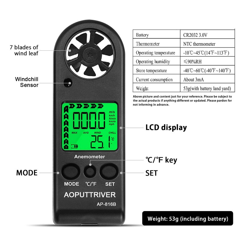 Digital Anemometer Handheld Wind Speed Meter for Measuring Wind Speed,