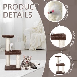 Small & Cozy Cat Tree - Sisal Scratching Post & Interactive Toys, Easy Assembly for Small Cats