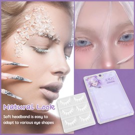 Manga Lashes Natural Wet Look Wispy Spiky Lashes Anime Eyelashes Wispy Natural Lashes Extension Strip Japanese Style Fake Eye Lashes Handmade (White 3 Pairs)