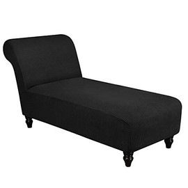 Lounge Chaise Covers Indoor Chair Cover for Living Room Bedroom Stretch Sofa Slipcover 1-Piece Lounge Chaise Cover Furniture Protector, Polyester Spandex Jacquard Fabric Small Checks, Black