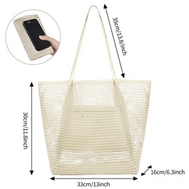 LQTSLFM Beach Tote Bags for Women, Foldable Mesh Beach Bag, XXL Family, Mesh Bag, Large Foldable Mesh Swimming Pool Travel Bags, Sandproof Shopper for Women, White