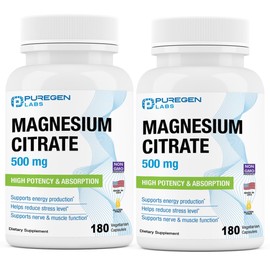 Magnesium Citrate 500 mg | High Potency Elemental Magnesium | Total 360 Veggie Caps, Superior Absorption, Non-GMO, NO Gluten and Dairy, Supports Muscle, Joint, and Heart Health