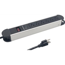 Aluminum Power Strip Surge Protector with 6 Outlets 1200 Joules Heavy Duty 6 ft Extension Cord Black and Silver for Home Workshop Warehouse