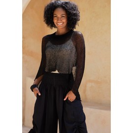 SHU-SHI Womens Sheer Poncho Casual Summer Shrug Bolero Lightweight Knit Black