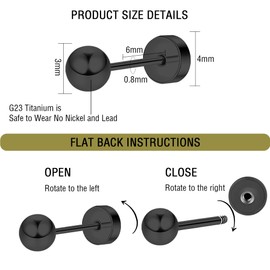 ZDE Women Flat Back Ball Stud Earrings Titanium Hypoallergenic Earrings Stud for Sensitive Ears Simple Classic 3mm Flat Stud Earring Perfect for Helix Tragus Cartilage Earlobe (Black, 3MM)
