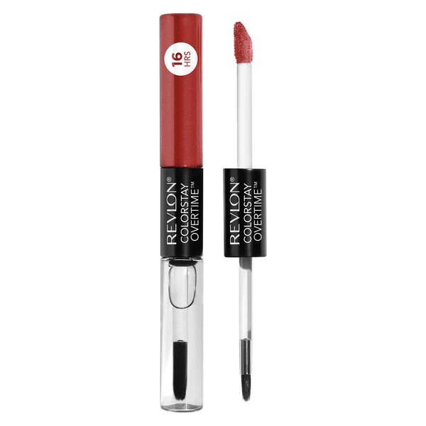 Revlon ColorStay Overtime Lipcolor, Dual Ended Longwearing Liquid Lipstick with Clear Lip Gloss, with Vitamin E in Red / Coral, Constantly Coral (020), 0.07 oz