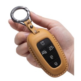 YONUFI for Hyundai Key Fob Cover Leather Keychain Car Key Fob Case Holder Compatible for Tucson Sonata Santa Fe Cruz Palisade 2020 - 2024 (Brown)