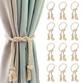 Pack of 12 Curtain Rope Tiebacks, Curtain Rope Buckle, Handmade Curtain, Curtain Tiebacks, Cotton, Handwoven, Tiebacks, Curtain Ties for Curtains (Beige)