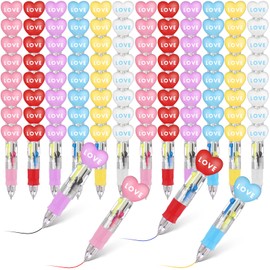 Gilprop 100 Pcs Multicolor Valentine Ballpoint Pen bulk 4 in 1 Retractable Valentine's Day Writing Pens Mini Heart Pen Colored Love Shaped Pens for School Home Valentine's Day Party Supplies Gifts