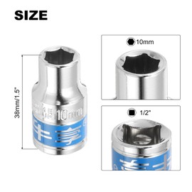 HARFINGTON 3pcs 1/2 Inch Drive 6-Point Socket 10mm CR-V Metric Shallow Socket Electric Wrench Socket for Mechanical Auto Repair, Silver Tone & Blue