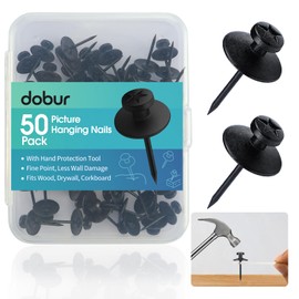 50 Pack Double Headed Picture Hanging Nails – Renter Friendly Push Pins with Hand Protector, Heavy Duty Wall Hooks for Drywall, Corkboard, Wall Decor