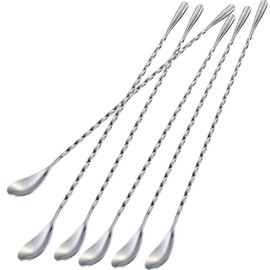 Briout 6 Pieces Bar Spoon, 12 Inches Long Handle Drink Stirrer with Mirror Finished Surface, Stainless Steel Cocktail Mixing Spoons for Drink, Silver