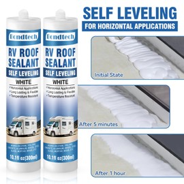 RV Roof Sealant 2 Pack, Self Leveling RV Roof Sealant White, for Roofs, Edges, Air Vents, Vent Pipes and Screw Heads, Waterproof (10.1 FL OZ)