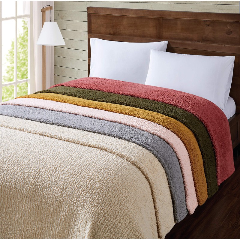 Brooklyn Loom Marshmallow Sherpa Bed Blanket, Full/Queen, Dusty Rose